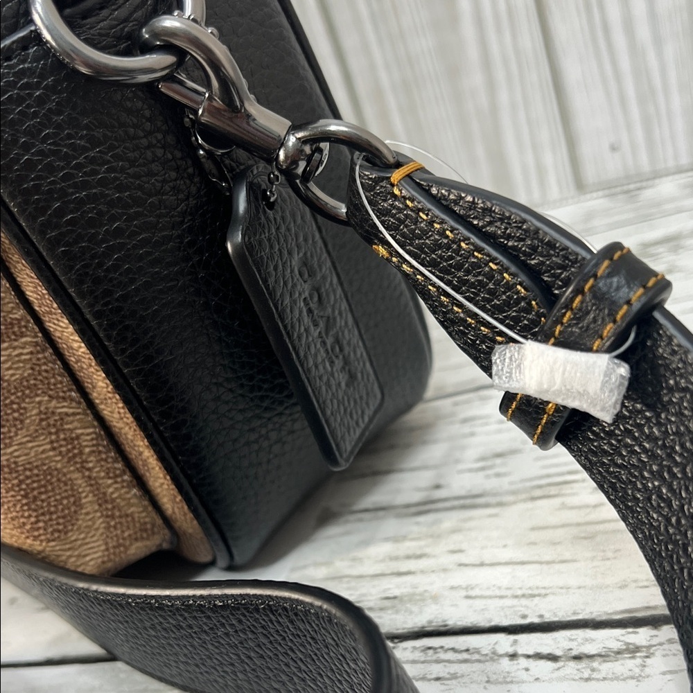Coach Signature Canvas Brown Black Leather Trim Crossbody Bag - Picture 4 of 14